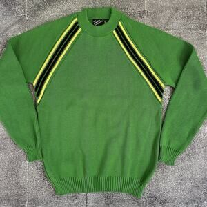 Men's Vintage 80s John Deere Tractors Acrylic Green Stripe Crewneck Sweater Sz L